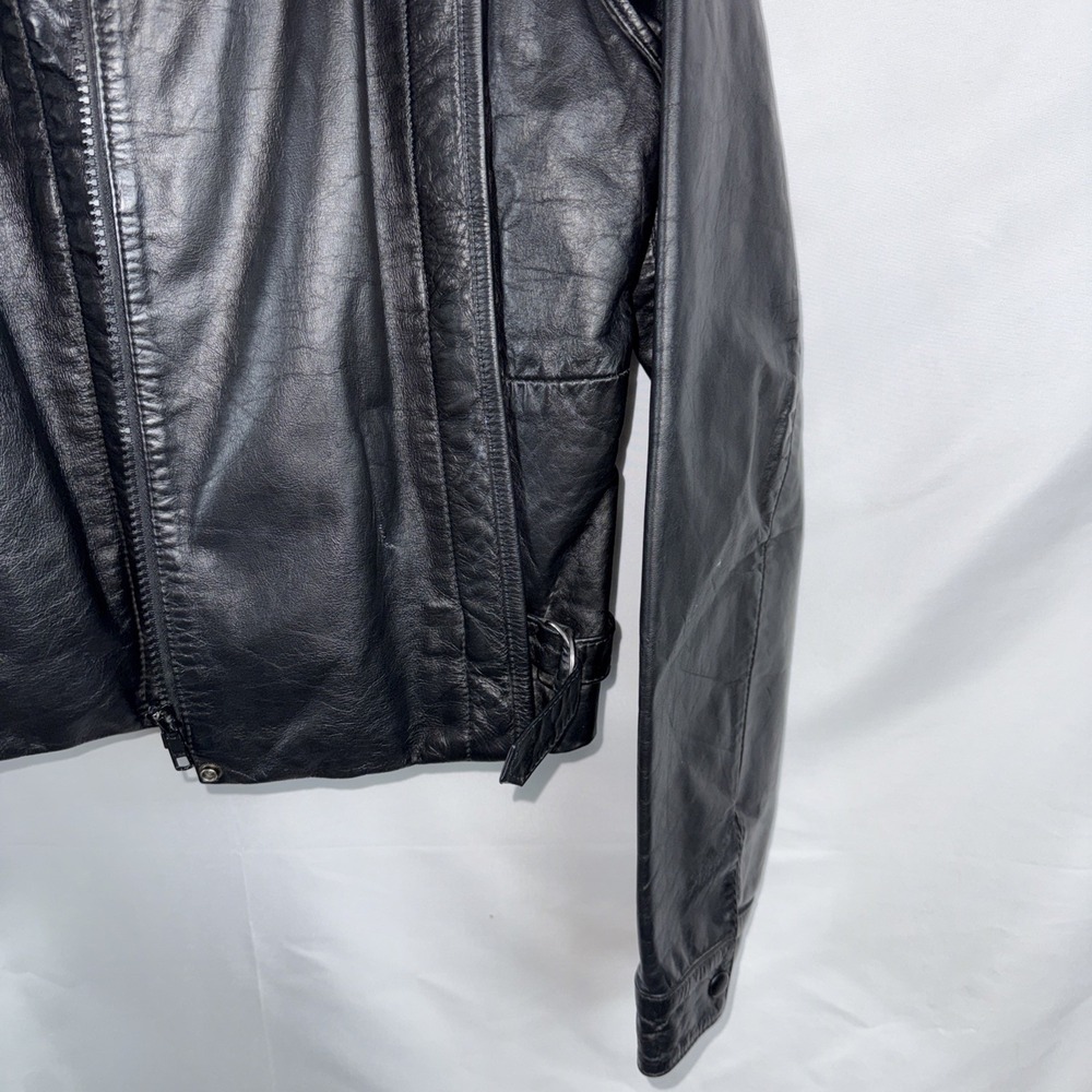 Vintage Bikercore Wilson's Black Leather Jacket Adjustable waist Pit -Pit = 18" - Picture 5 of 12